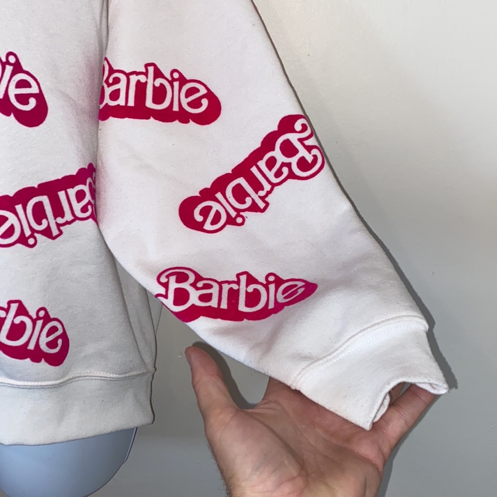 Zara Girls 13/14 Barbie White Crewneck Sweatshirt w/Hot Pink “Barbie” Logo - Picture 5 of 11